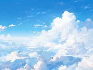 蓝天白云，小清新的工笔风景图