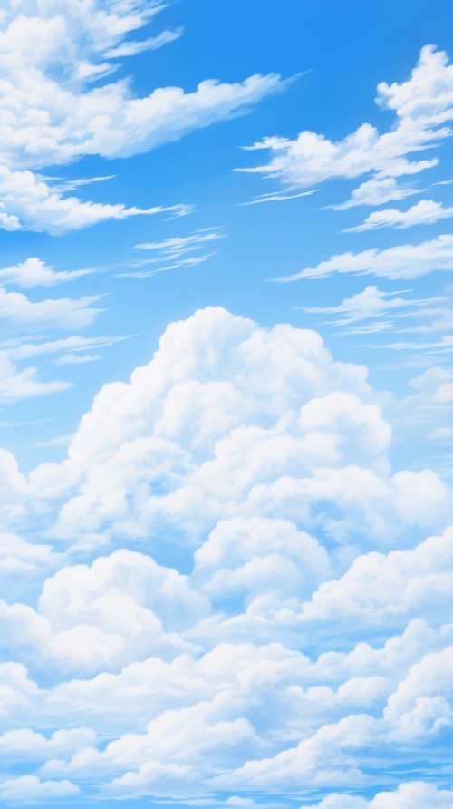 蓝天白云，小清新画面，工笔画风景图，34k高清画质