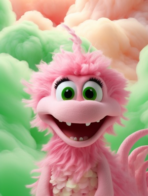Happy Pink Green Chinese Dragon in Pixar Animation Style