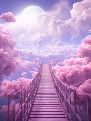 牡丹花桥通向梦幻粉紫色的天空