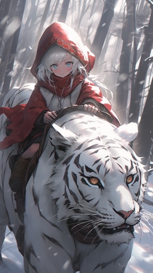 森林中的可爱小女孩骑白虎 32K质量