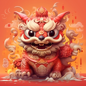 中国龙卡与红色背景的可爱动物插图：fawncore风格下的32k uhd solapunk色彩强度和独特人物设计