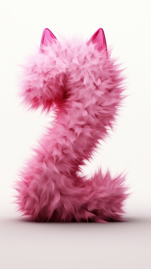 Cute Pink Number 2: Fur Shape, Short Hair, 3D Illusion