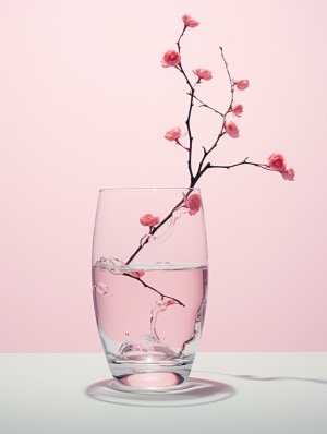水中粉红树枝：极简主义与女性情感的融合