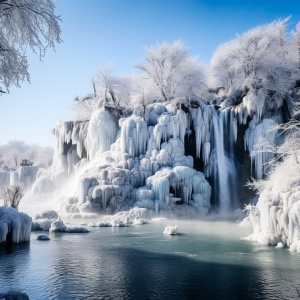 冬天的牡丹江美丽景色镜泊湖瀑布冬景