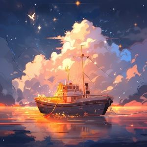 船，少年，星辰大海，梦想。