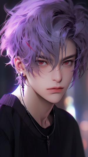 紫色头发的帅气动漫男孩