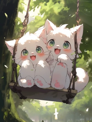 梦幻小白猫与秋千树林