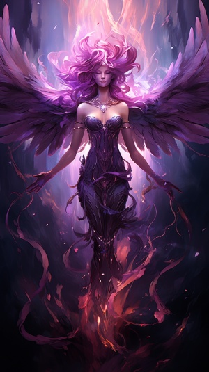 Amethyst Phoenix is a beautiful fantasy creature, which combines the mysterious energy of amethyst and the symbol of the phoenix's rebirth and blessing, with gorgeous feathers and a light pink purple light emitting around the body, a magical girl, and aesthetic artistic conception