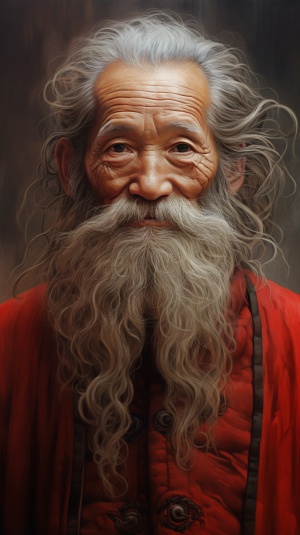 中国红智慧老人慈祥正面肖像
