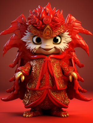 中国红色龙的逼真3D形象