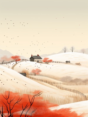 Hand Drawn Christmas Rural Fields Illustration