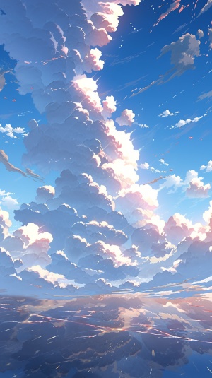 阳光明媚的天空，34k高清工笔画风格