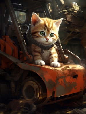 挖掘机驾驶舱的小猫咪