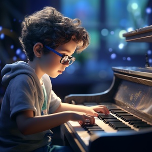 8k超高清逼真男孩钢琴演奏