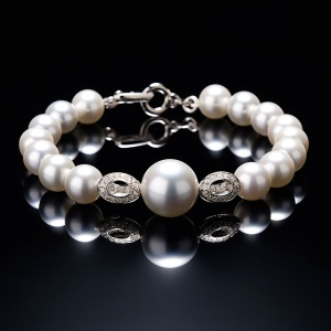 白色珍珠手链，华丽光泽，细节精致，奢华艺术品质