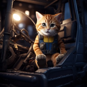 可爱小猫咪驾驶8k细节清晰虚幻引擎挖掘机