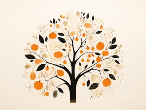 Organic Forms: An Illustrated Orange Tree in Muted Tones