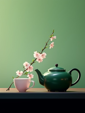亚洲风格的樱花茶壶渲染