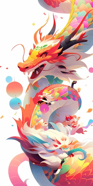 Lovely Chinese Dragon and Cat: Colorful Cartoon Characters
