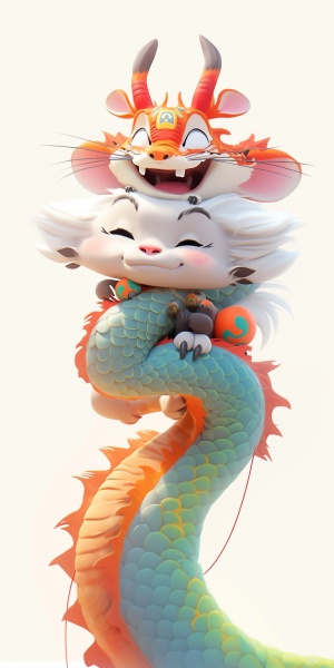 Lovely Chinese Dragon and Cat: Colorful Cartoon Characters
