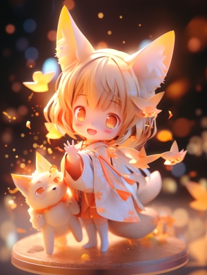 可爱小狐狸白色衣服闪闪发光3D艺术明亮色彩