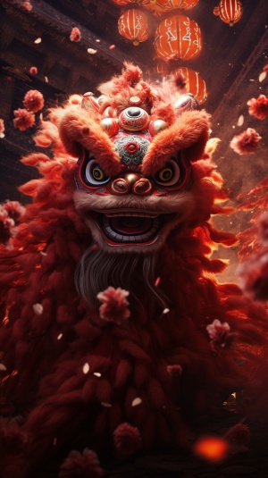 中国红，舞狮烟花