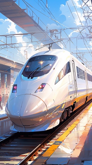 高铁火车，工笔画风格，34k高清画质