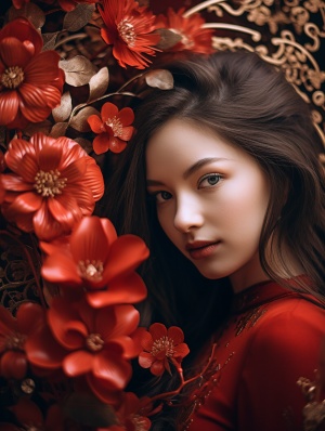 中国花卉图案的红色与青铜