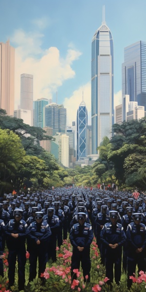 画许多香港警察身穿礼服在浩园向烈士敬礼