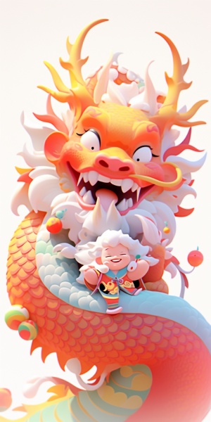 Lovely Chinese Dragon and Cat: Colorful Cartoon Characters with 4K Studio Lighting