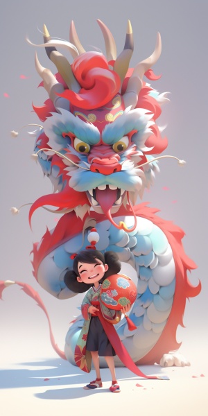 Lovely Chinese Dragon and Cat: Colorful Cartoon Characters with 4K Studio Lighting