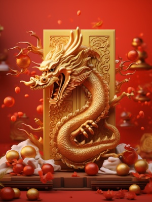 可爱中国龙耀金元宝，龙腾虎跃新年红包封面