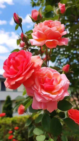绽放在花园中的绚丽玫瑰