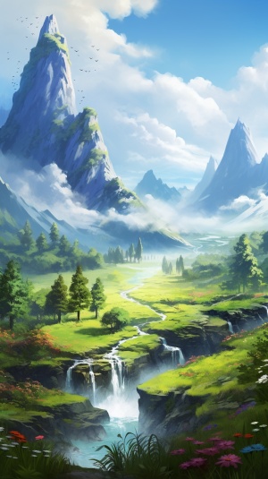 中国插画风美景：山河流花绿树，春意盎然的超高清