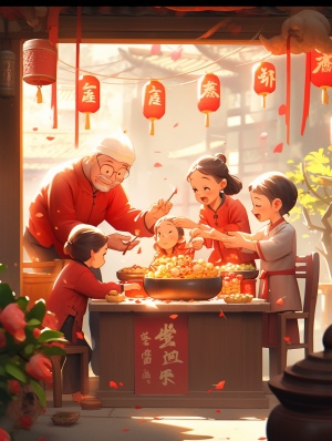 超高清海报：新春佳节，团圆贴心，中国红背景