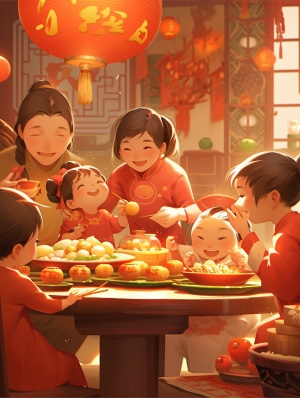 超高清海报：新春佳节，团圆贴心，中国红背景