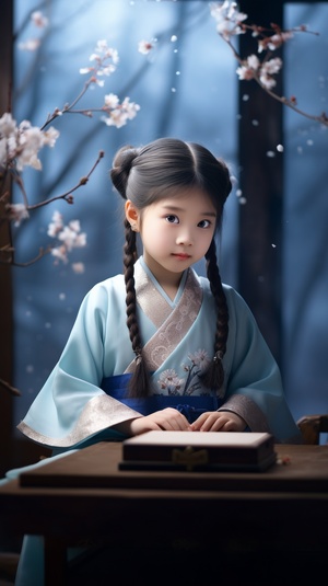 Confident and Charming Chinese Girl in Light Blue Hanfu