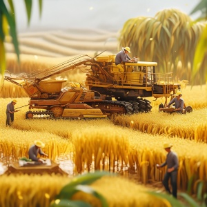 Miniature Harvest Scene with Chinese Farmers and Creative Lighting