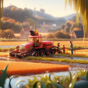 Miniature Harvest Scene with Chinese Farmers and Creative Lighting
