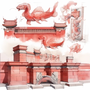 春色故宫红墙，九龙壁与锦鲤相映成趣