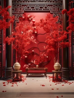 Chinese Siheyuan: A Red and Golden Theme in a Deserted Courtyard