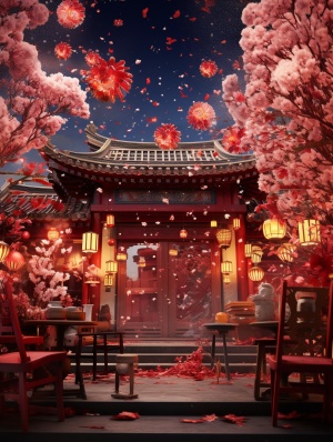Chinese New Year Celebration in Surrealistic 8K Indoor Scene