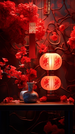 中国红，玫瑰花与远景