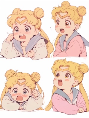Minimalist Cartoon Sailor Moon with Cute Toddler