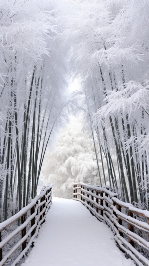 竹林中的雪色小路