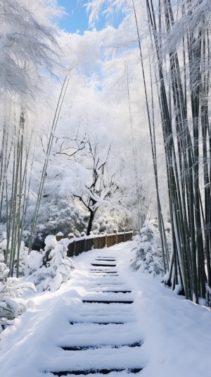 竹林中的雪色小路