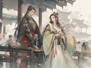 中国古代场景中的英俊神武夫妻