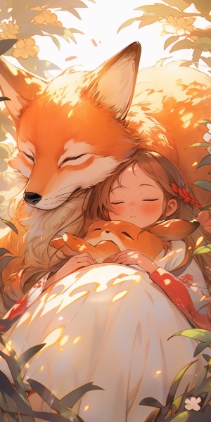 巨大狐狸与微笑女孩的梦幻治愈场景