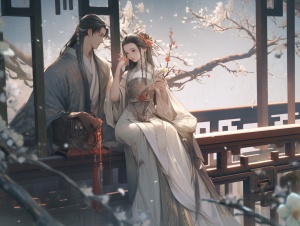 中国古代场景中英俊潇洒男子与温婉明艳女子的故事